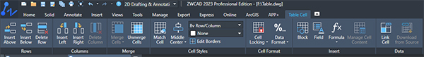Figure 1. Table cell ribbon contextual menu.