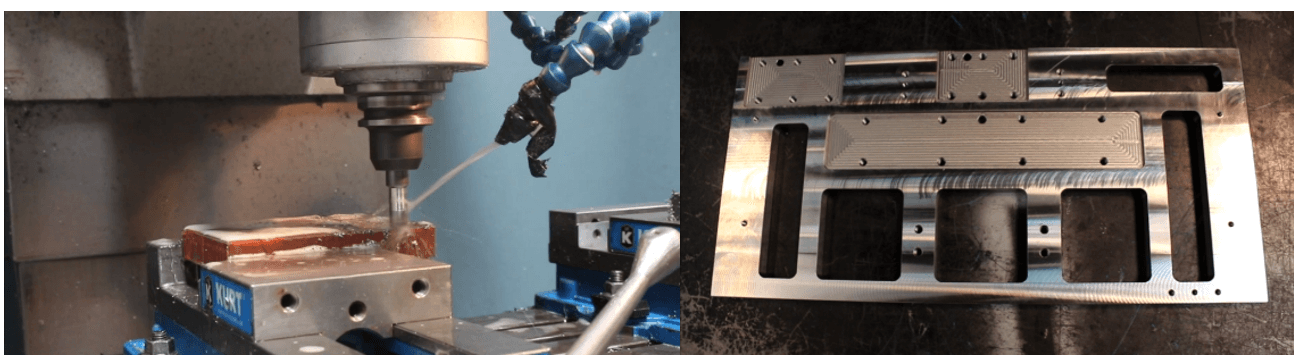 The part being machined (left) and the final part (right)