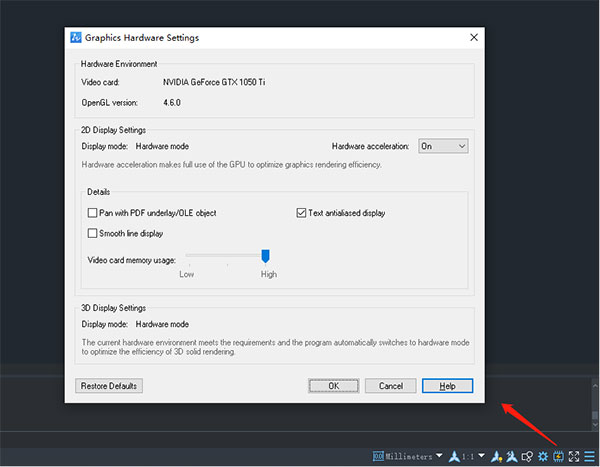 Open the Hardware Accelerate Setting panel by clicking the shortcut button.