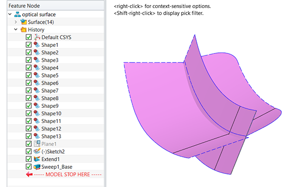 Figure 2. Extend and overlap the optical surface