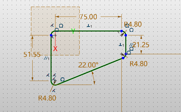 Figure 5. Use Sketch to define the outline of the reflector’s profile and extrude them