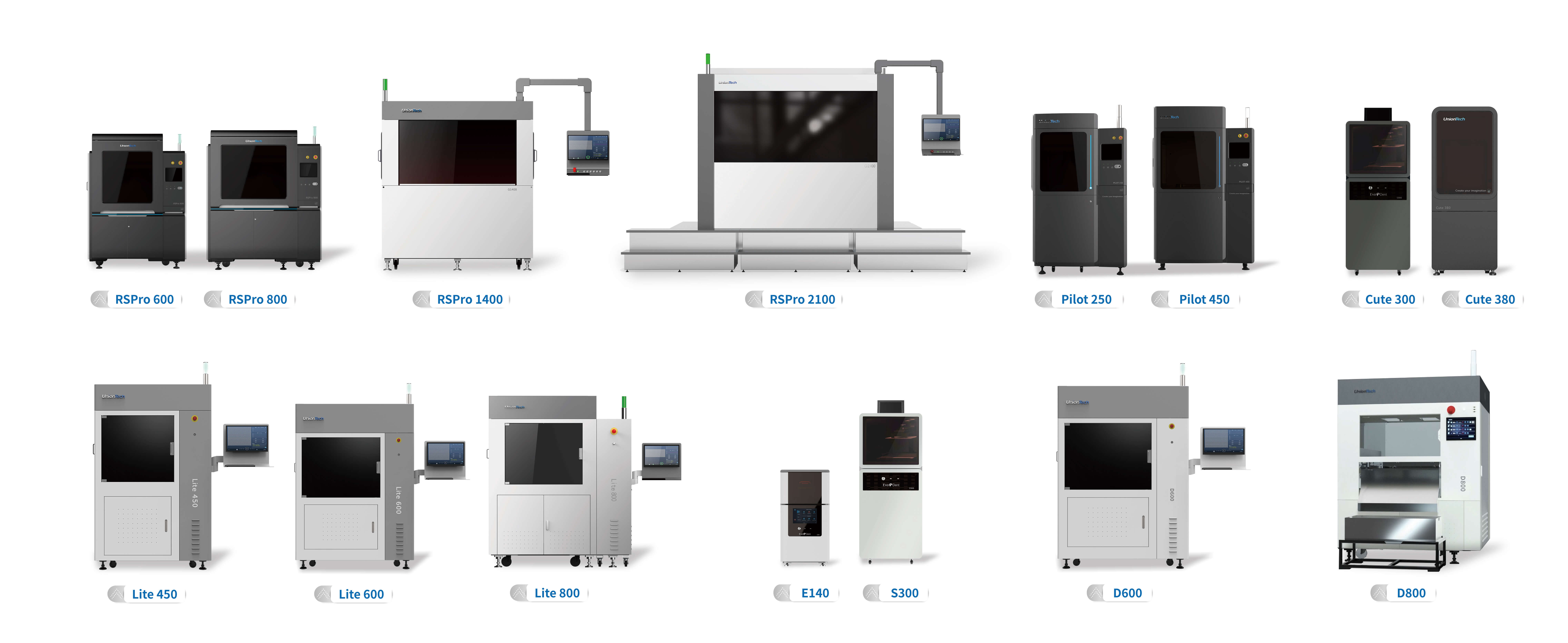 Figure 1. Some SLA and DLP 3D printers from UnionTech