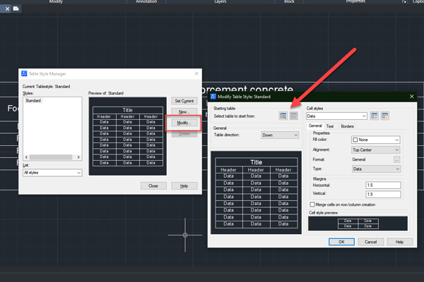 Figure 8. Table style dialog box