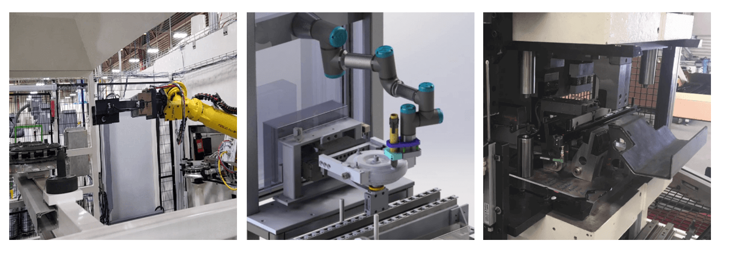 From left to right: robotic cell, COBOT integration and press produced by Aplintec